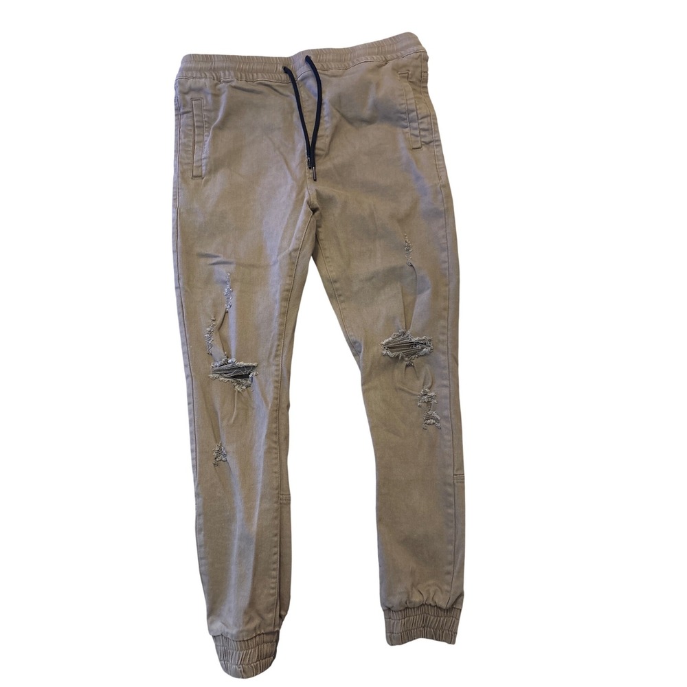 Saint Morta Men Distressed Joggers Tan‎ Khaki Ripped Streetwear Pants XL
